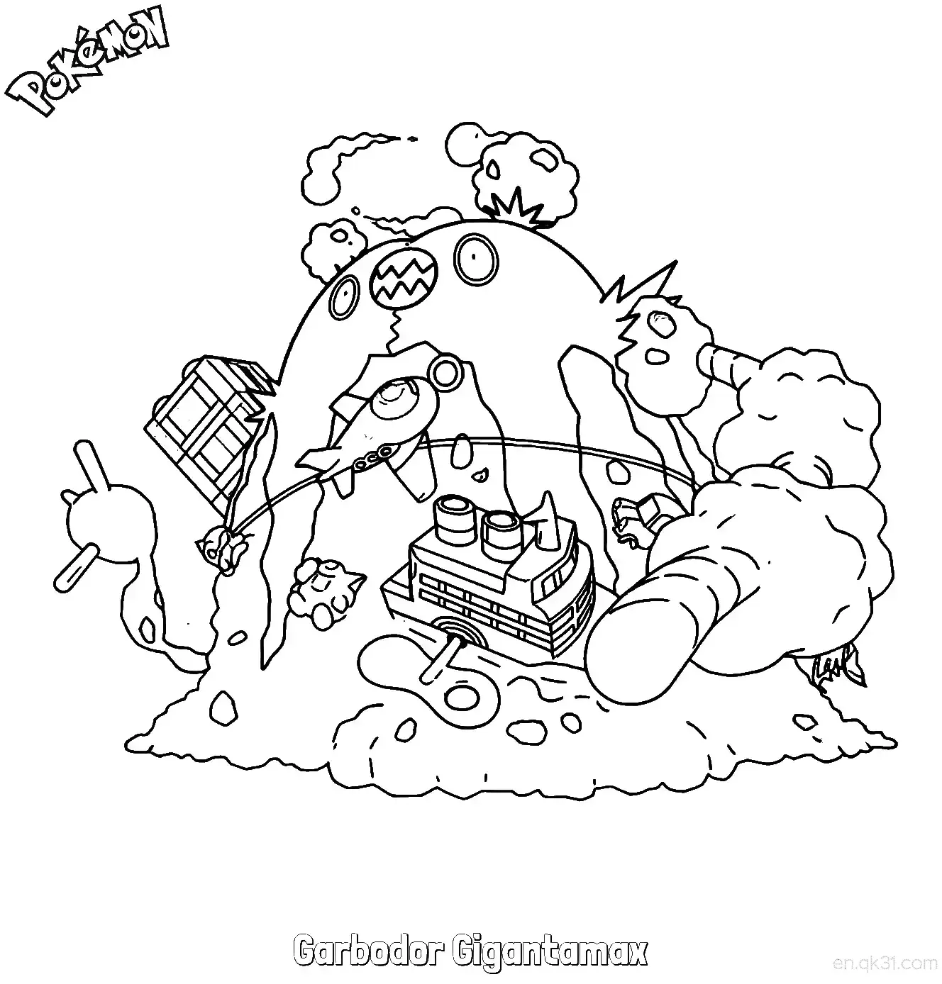 灰尘山 超极巨化简笔画 - 免费可打印宝可梦简笔画简笔画涂色画 – 为儿童和成人提供的免费可打印简笔画涂色画